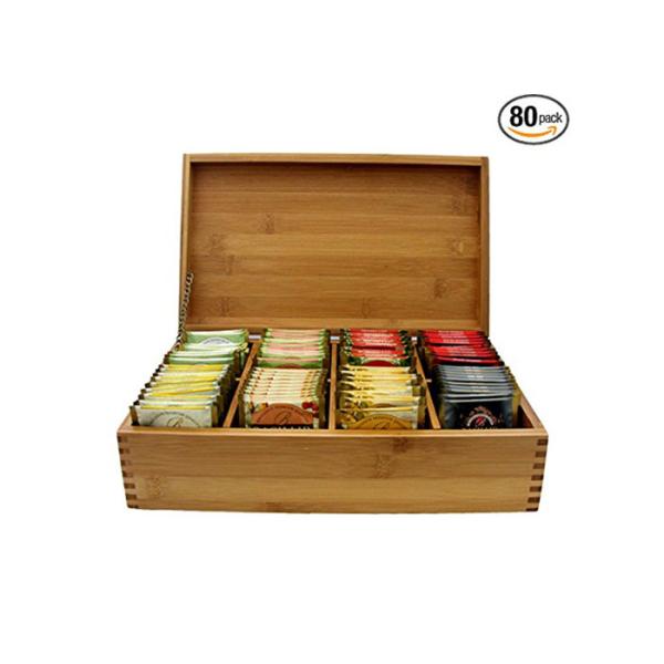 Natural Bamboo Storage Organizer Box , Wooden Tea Bag Holder Easy Cleaning