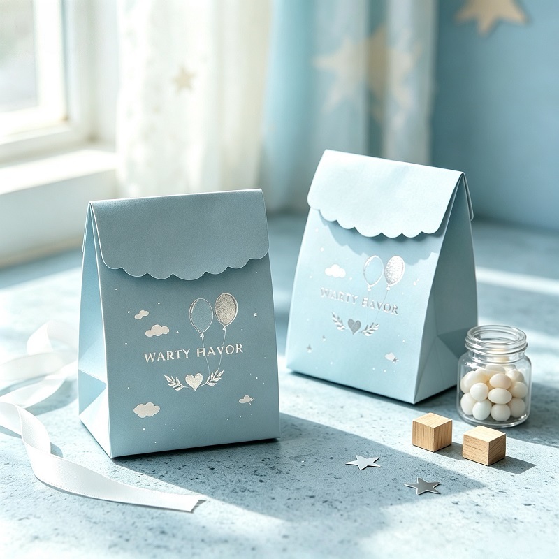 Scalloped flap mini paper favor bags with block bottom for wedding packaging