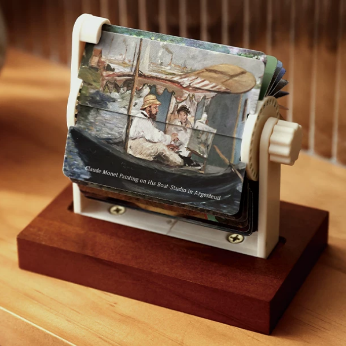 Hand-Crank Mechanical Flip Desk Calendars With Wooden Stand For Office Decor