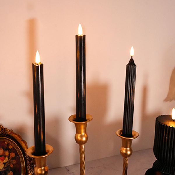 4 5 6 7 8 9 Inch Battery Operated Pillar Candles Black Flickering Flameless Wax Pillar Candles