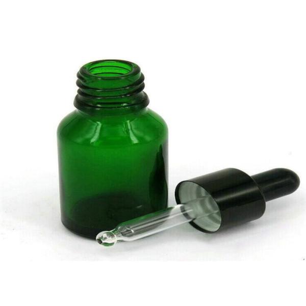 Green Essential Oil Cosmetic Dropper Bottles With Glass Pipet And Black Cap