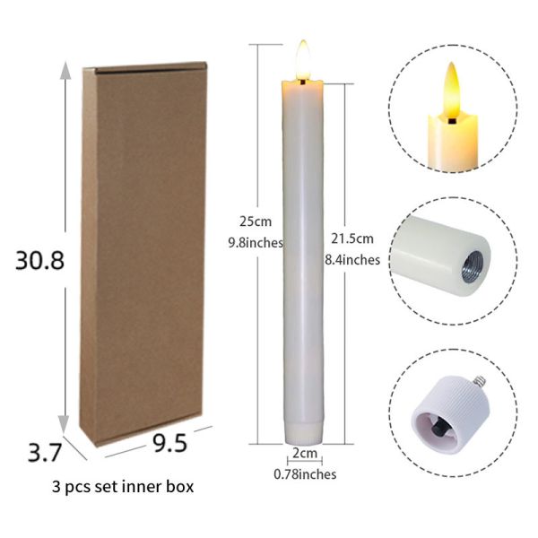 Wholesale Flameless Ivory Taper Candles Flickering with 10-Key Remote, Battery Operated Led Warm 3D Wick Light Window Candles Real Wax Pack of 6, Christmas Home Wedding Decor(0.78 X 9.64 Inch)