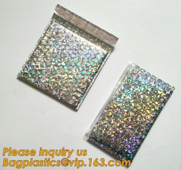 Holographic Factory Shiny gold Cosmetic bag Zipper Bubble Bag zip-lock Slider Padded Mailer metallic bubble zipper bagea