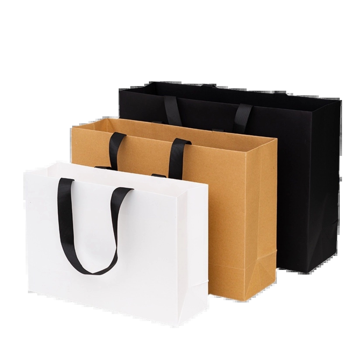 Paper Shopping Bags with Wide Ribbon Handles for Boutique Retail Packaging