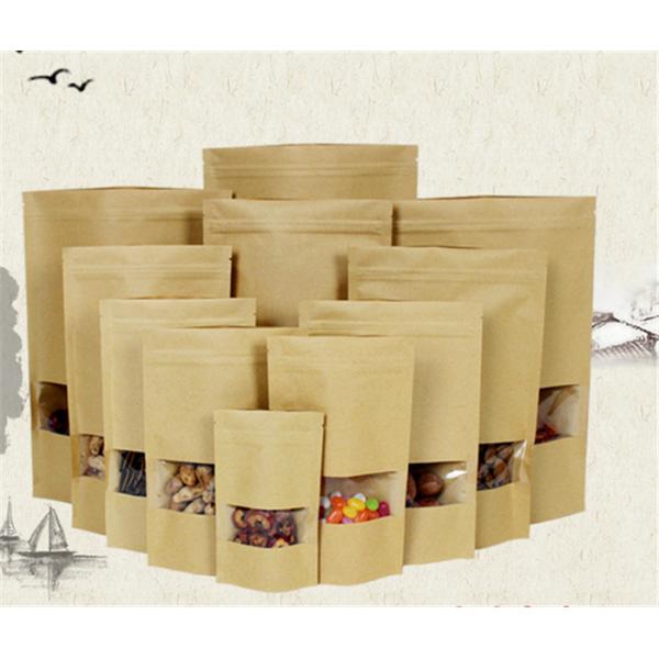 Customized Zipper Kraft Paper Stand Up Pouch With Tear Notch Food Packaging