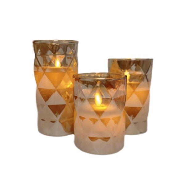 Factory Sale LED Pillar Candles Diamond Glass Wax Flameless Luxury Aromatherapy Decorative Battery Operated Home Decoration