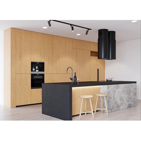Modern Modular Kitchen cabinets with Island bar and black quartz stone countertop