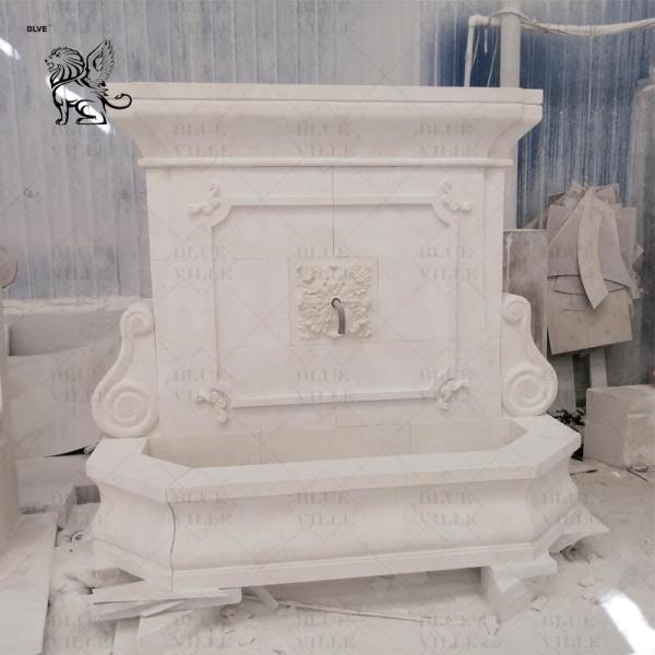 Beige Marble Wall Water Fountain Outdoor Large Stone Fountains Hand Carved Villa Garden Decoration