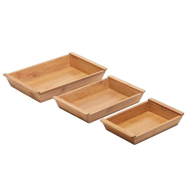 High Strength Small Bamboo Serving Tray 3 Set Nesting Organizer Low Thermal Conductivity