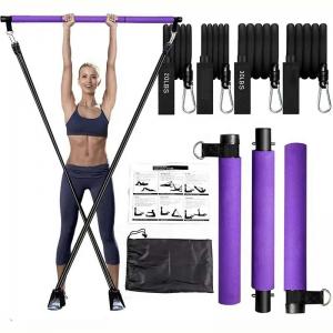 China Pilates Bar Kit with Resistance Bands Home Gym Workout Bar Portable 3-Section Exercise Pilates Sticks Bar on sale