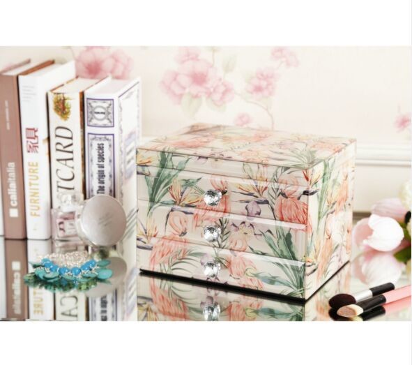 Home Decoration Square Mirrored Glass Jewellery Box With Drawers High Hardness
