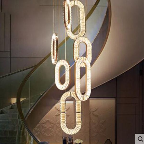 Staircase Crystal Light Long Chandelier Villa Duplex Floor Spiral Chain Staircase Chandelier（WH-NC-113)