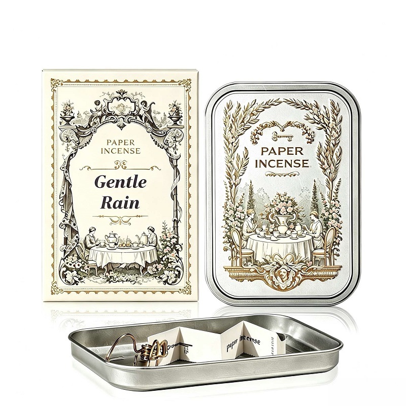 Custom Printed Burnable Incense Paper Sheets With Vintage Tin Gift Box