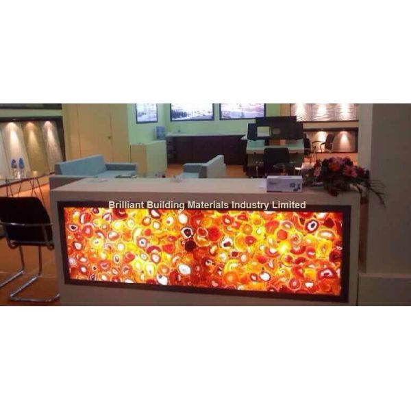 Backlit Red Agate Inlayed Panel for Reception Counter