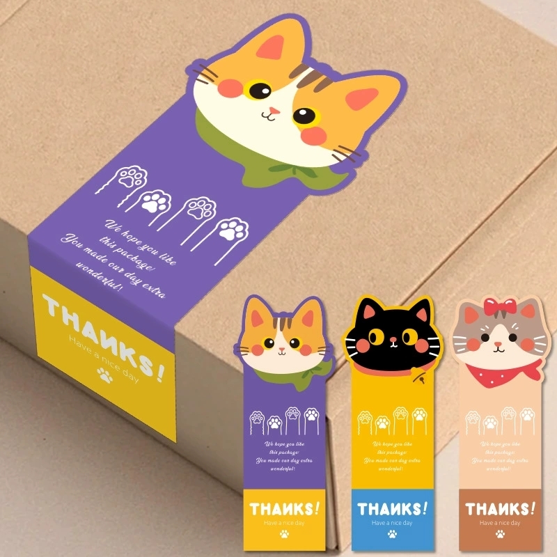 Packaging Sealing Labels With Cute Cartoon Cat Designs For E-Commerce Boxes