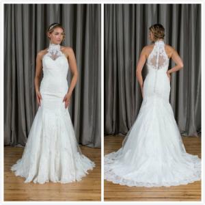Cheap Mermaid & Trumpet High Neck Zipper and Button Lace Wedding Dress 1593 for sale