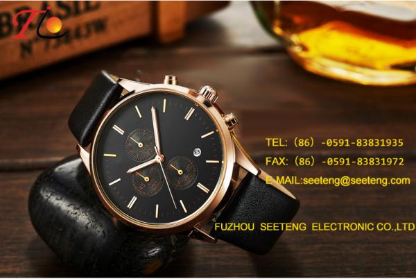 Brand high quality business Men's analog watch with pu leather strap