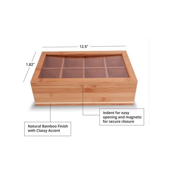 Attractive Design Bamboo Storage Organizer Tea Box Strong Magnetic Closure