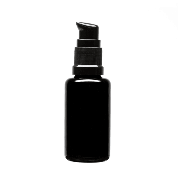 50ml 60ml 100ml 120ml Cosmetic Glass Bottles Dark Violet Gloss Black With Plastic Pump