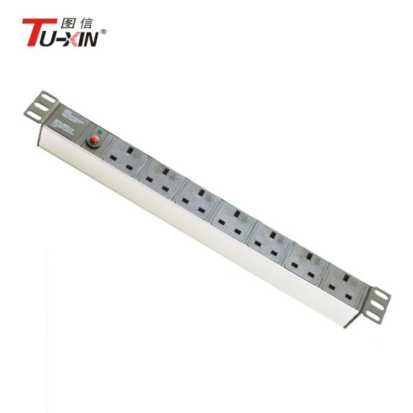 P16AWG Industrial PDU Electrical Rack Power Strip 7 Way UK 19 Inch Rack PDU