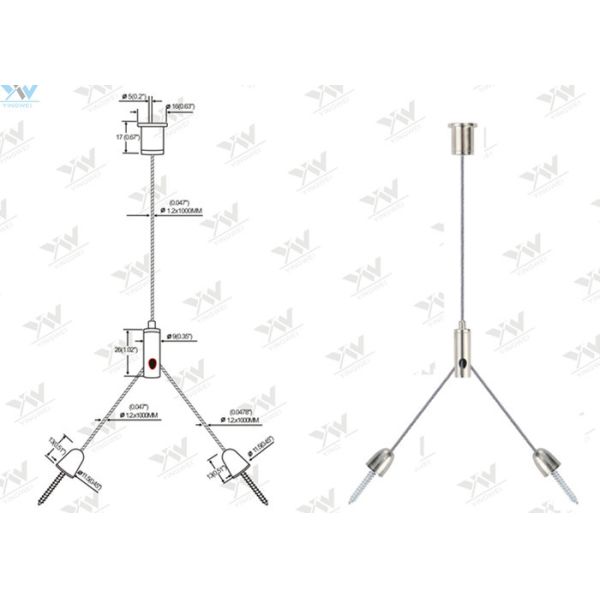 Nickel Finishing Color LED Panel Light Suspension Kit With Cross Cable Gripper