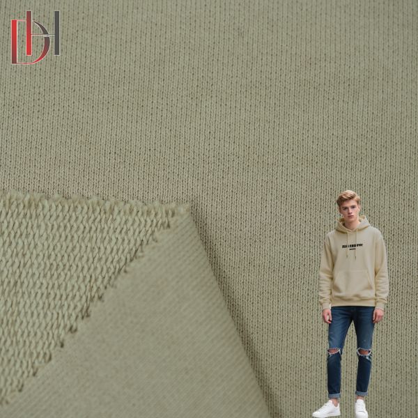 Khaki Brown 100% Cotton Hoodie Fabric 410gsm For Winter Spring Sportswear