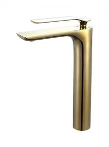 China Brushed Golden Brass Basin Mixer Faucet Single Lever Basin Mixer Bathroom Hot And Cold Water OEM on sale