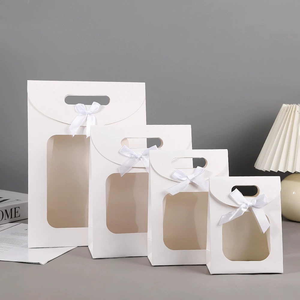 Paper Gift Bags with Window and Die Cut Handle for Retail Packaging