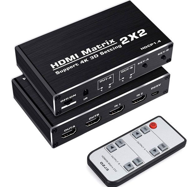 2x2 4k 60hz 2 Ports Matrix HDMI Switch Splitter 2 In 2 Out for HDCP 1.4 3D 1080p