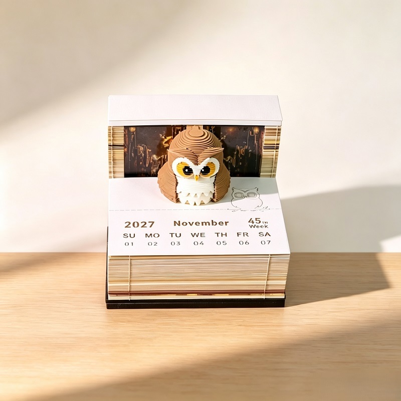 Night Light 3D Notepad Calendar With Custom Animal Paper Sculpture And LED Base