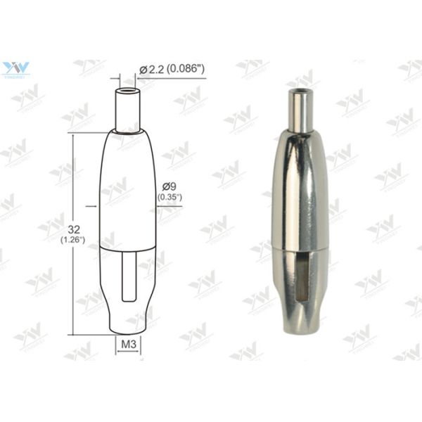 Φ 9 *32 Mm Lock Cable Grippers Brass Plated Material For 1.5 Mm Steel Wire
