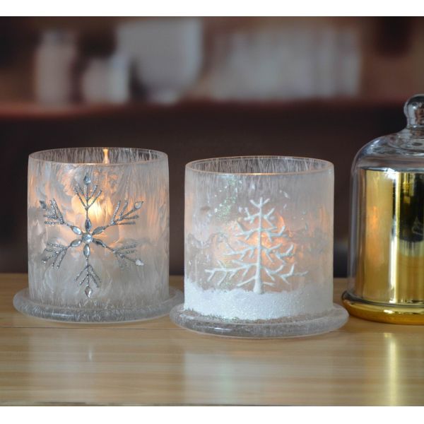 Frost Glass Candle Holders , Glass Cylinder Candle Holders For Holiday Decoration