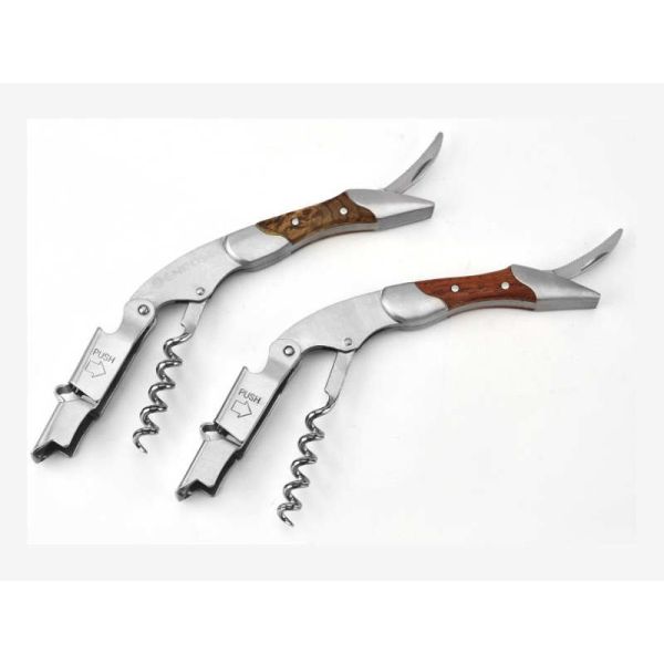 Good quality stainless steel and wood wine accessories wine cork screw, beer bottle opener, kitchen tool