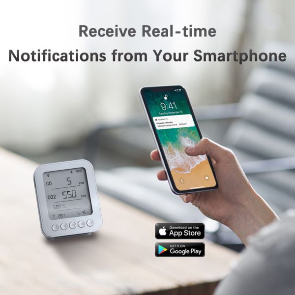 Portable detector CO2 temperature humidity suitable for home office or school