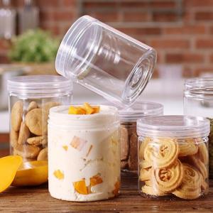 China 400ml 500ml Candy Cookie Empty Pet Plastic Food Container Jar With Alu Lids on sale