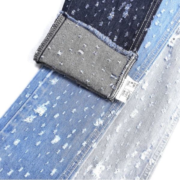 New Design Crochet  Jacquard Denim Fabric Vertical Bamboo Yarn Non Elastic Denim 9.5oz 180CM