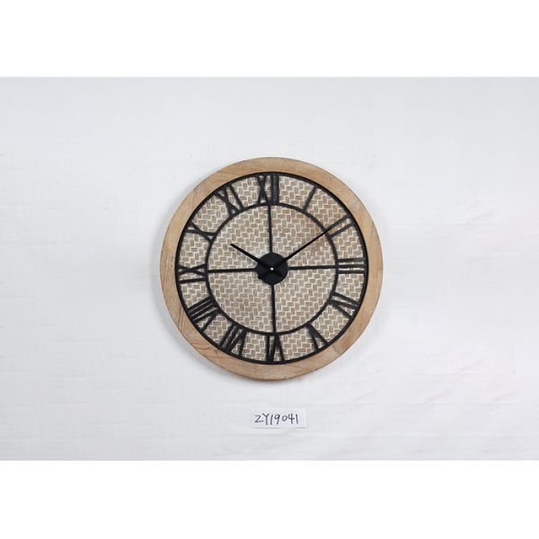 Circular Wrought Iron Wood Vintage Retro Wall Clock
