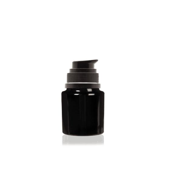 50ml 60ml 100ml 120ml Cosmetic Glass Bottles Dark Violet Gloss Black With Plastic Pump