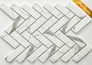 Cheap White Cararra Marble Mosaic Tile Fish Bone Shaped 31 X 98 X 6mm Chip Size for sale