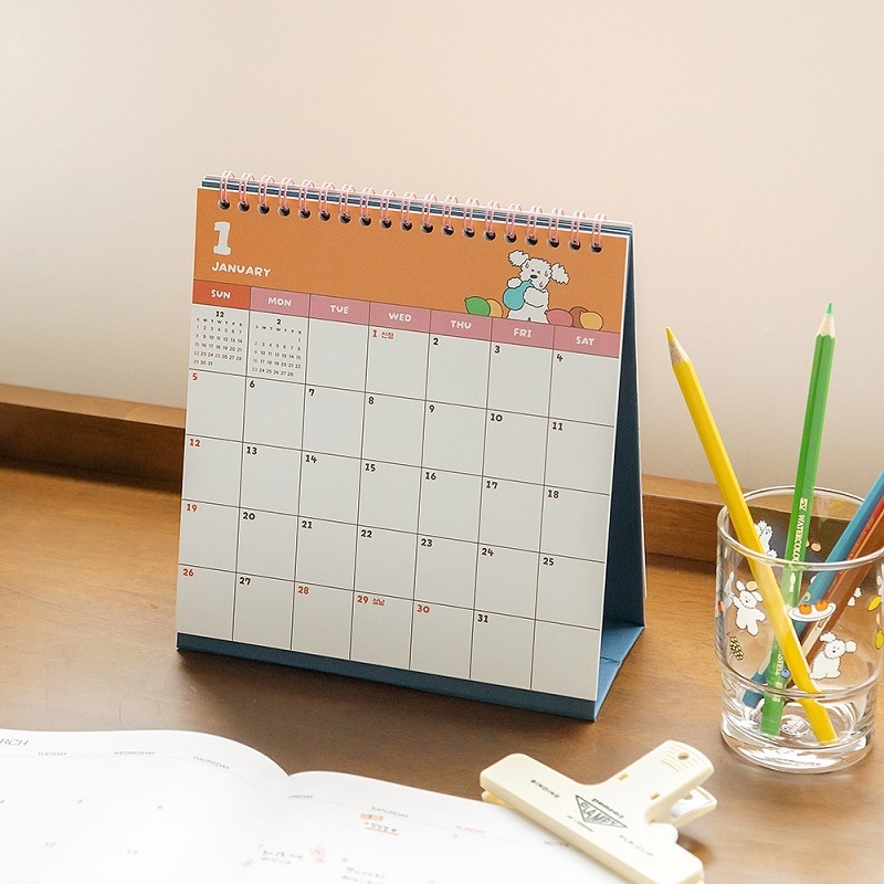 Cartoon Animal Illustrated Desktop Stand-Up Calendar With Wire-O Binding