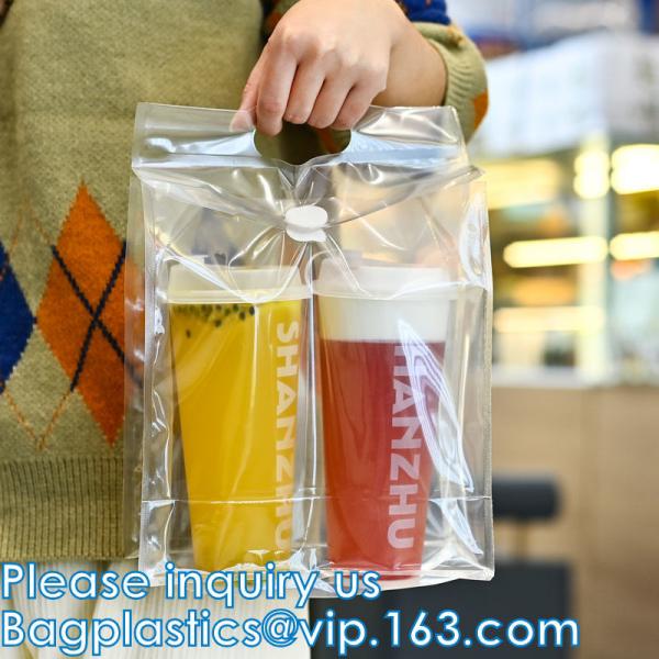 Quality Drink Handle Bags, Cup Hanging Tote Bag, Store Milk Tea Coffee Green Cup Cover Cartoon Plastic Tote Bag wholesale