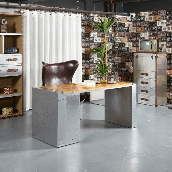 Nidea #318 Industrial-Style Wood Top Aluminum Frame Home Office Desk with Durable & Simple Design 3-Drawers Rectangular