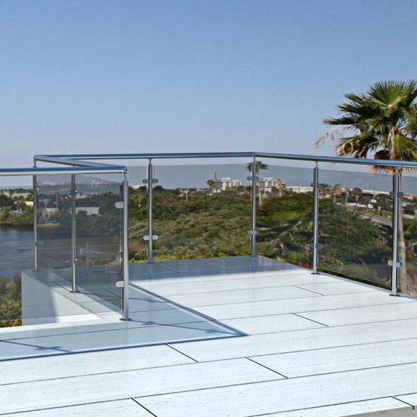 Stainless Steel / Aluminum Handrail Glass Balustrade Easy Maintenance