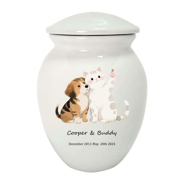10.2 Height Airtight Seal Ceramic Pet Urns For Dog Cat Ashes Light White Color