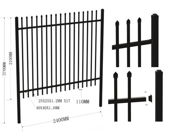 2019 Black Steel Yard Garden Fence 2100x2400mmm Galvanized