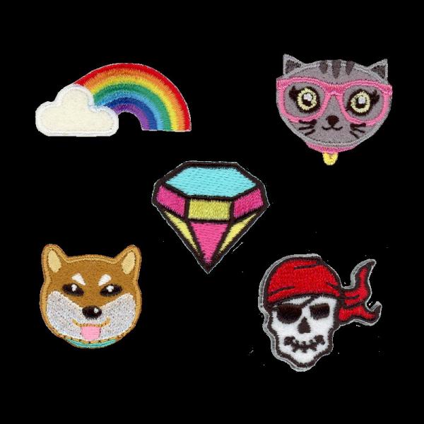 Custom Patch Embroidery Stickers with Embroidered Designs Cat Dog diamond skull rainbow