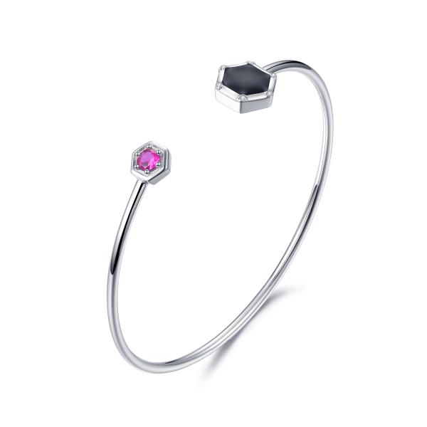 Geometry 925 Sterling Silver Bangles Bracelet Round Cubic Zirconia