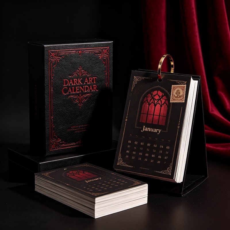 Gothic Dark Art Monthly Calendar With Stand And Book-Style Gift Box Packaging