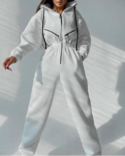 Custom Clothing Factory China Casual Women'S Hooded Jumpsuit With Elasticband Pants Set