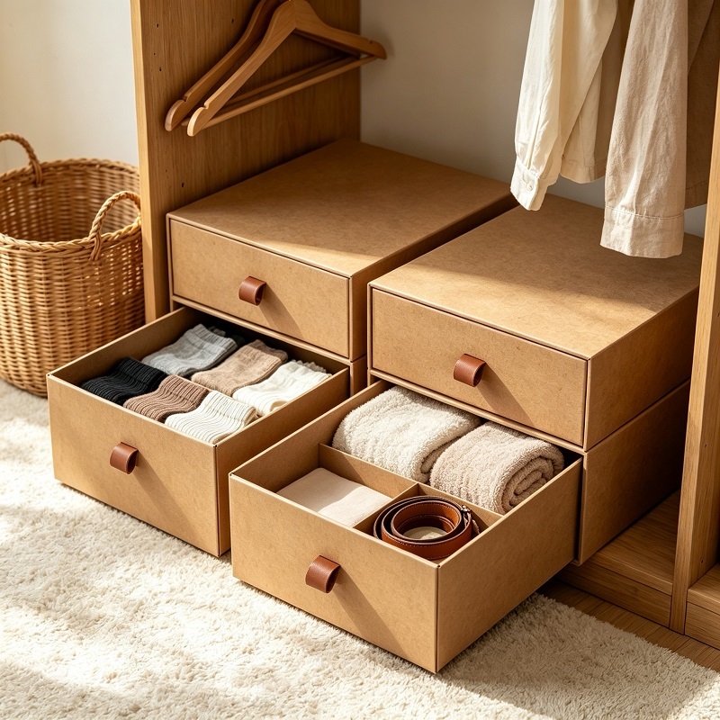 Kraft Paper Sliding Drawer Storage Boxes For Desktop And Home Organization